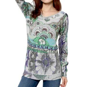 DESIGUAL multicolor printed knit long sleeve top s